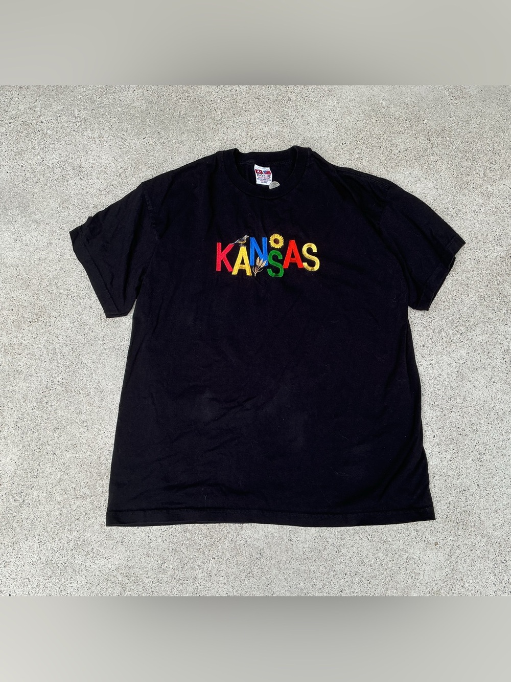 Vintage Made in USA Embroidered Kansas Bayside Tee